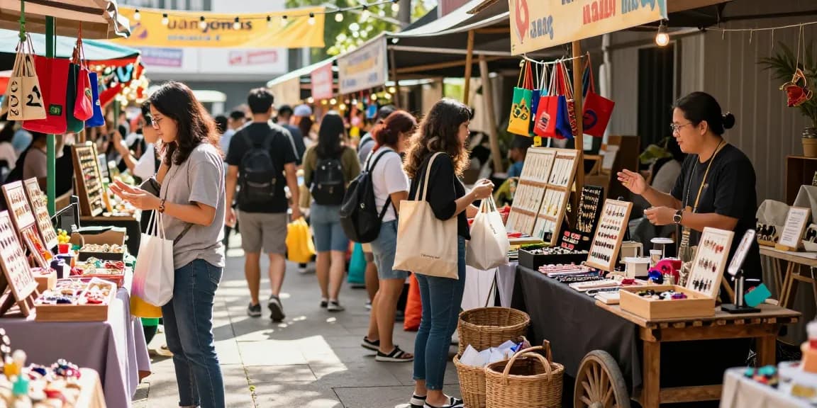 Pengalaman belanja yang menyenangkan di uangemas99 dengan kerajinan tangan dan suasana pasar yang hidup.