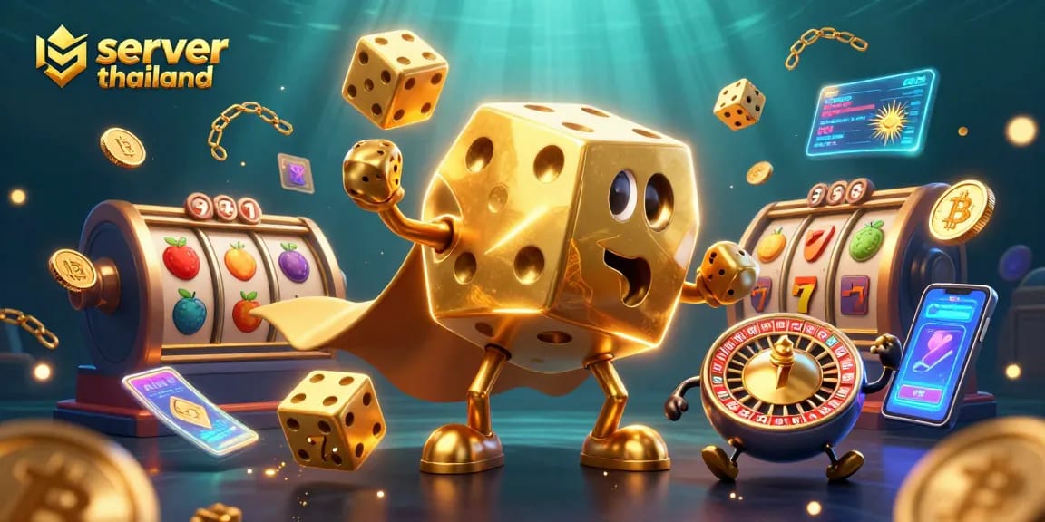 Engage with the thrilling dynamics of server thailand as golden dice and slot elements create a vibrant casino atmosphere.
