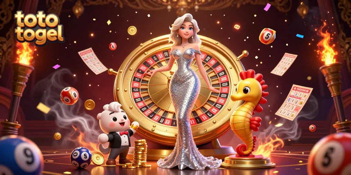 Ikuti aksi toto togel dengan ilustrasi 3D yang menawan menampilkan seorang wanita glamor di samping roda roulette.