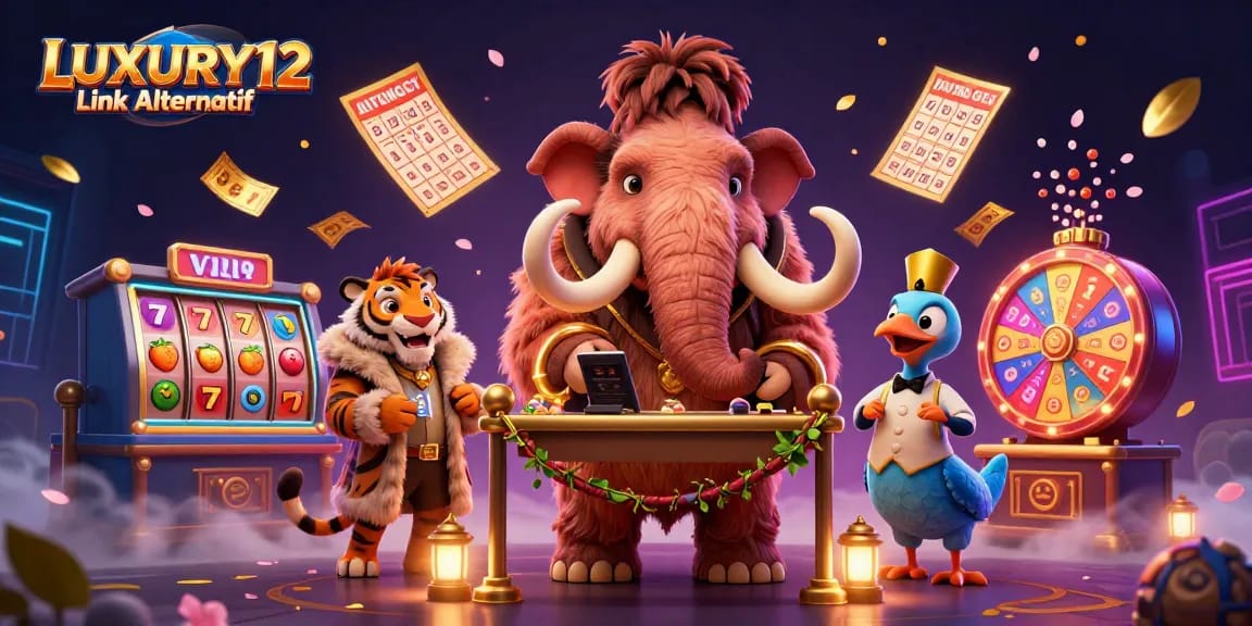 Engaging characters at the casino featuring LUXURY12 Link Alternatif amidst vibrant slot reels and dynamic game elements.