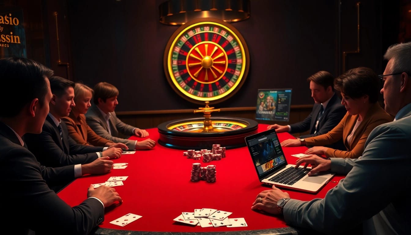Pemain terlibat dalam permainan poker yang mendebarkan di meja kasino mewah, menampilkan strategi Datukwin.