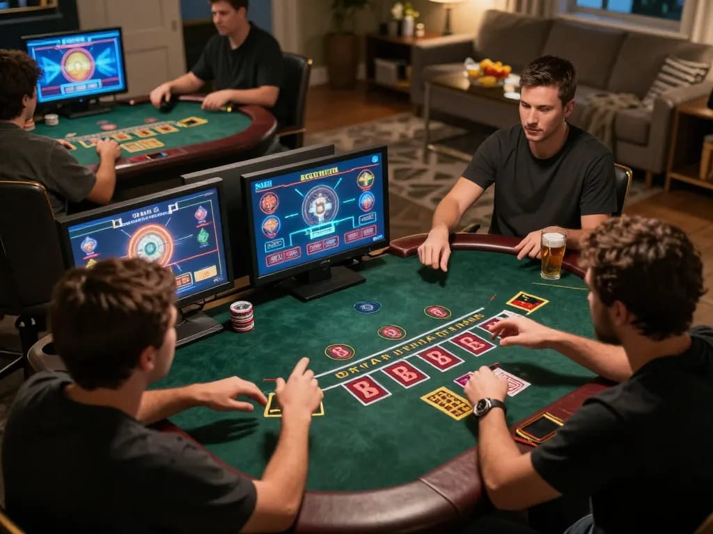 VA88 players strategizing their moves during an intense online blackjack game.