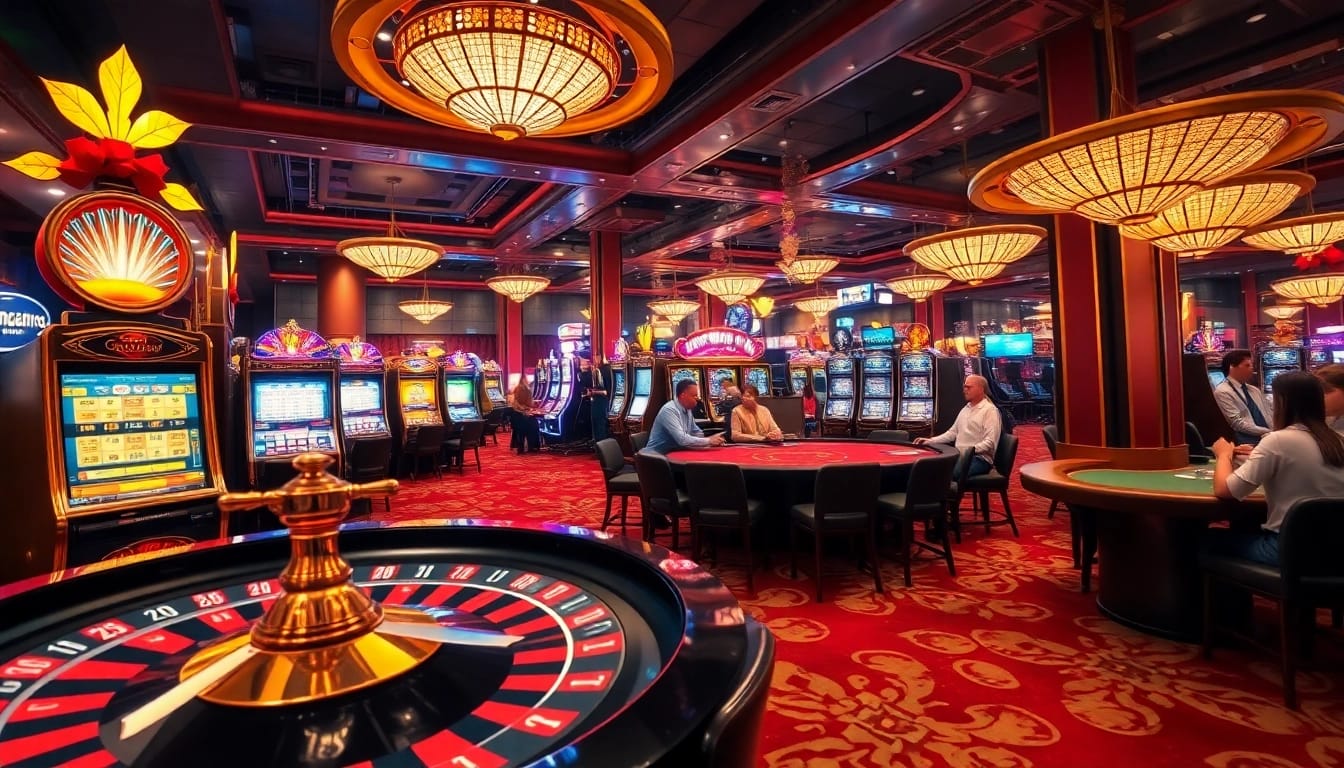 Pemain Situs Gacor menikmati suasana kasino yang mendebarkan dengan mesin slot yang menarik dan meja poker.