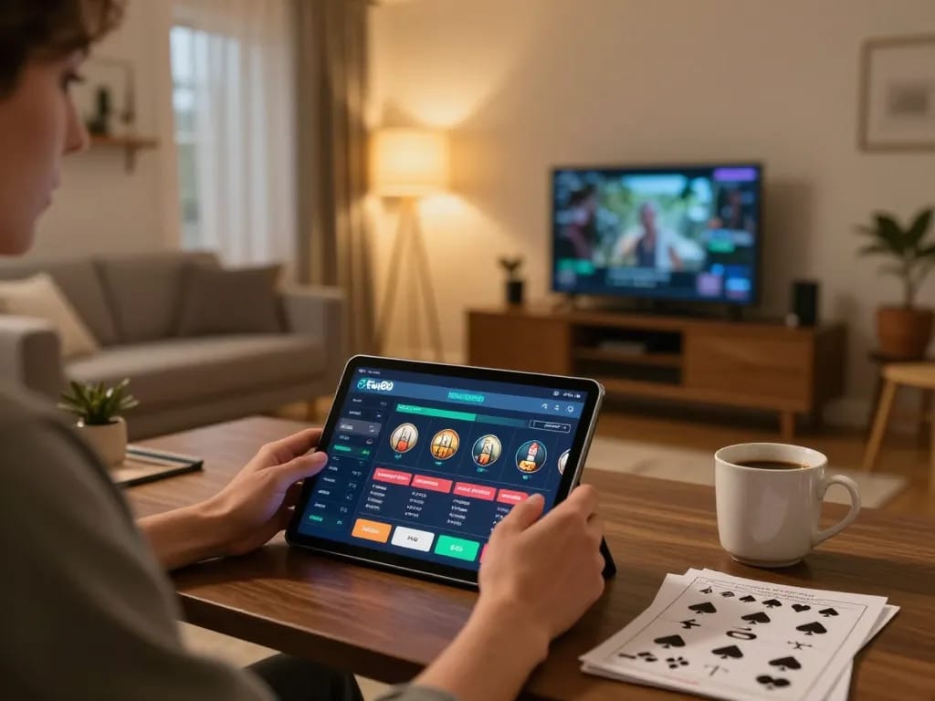 Engaged user placing bets on Fun88 app from their stylish home gaming setup