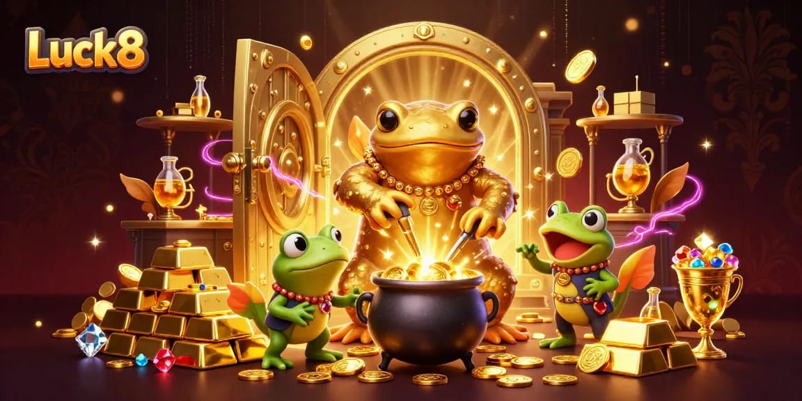 Experience the excitement of Luck8 with this vibrant casino-themed 3D illustration.