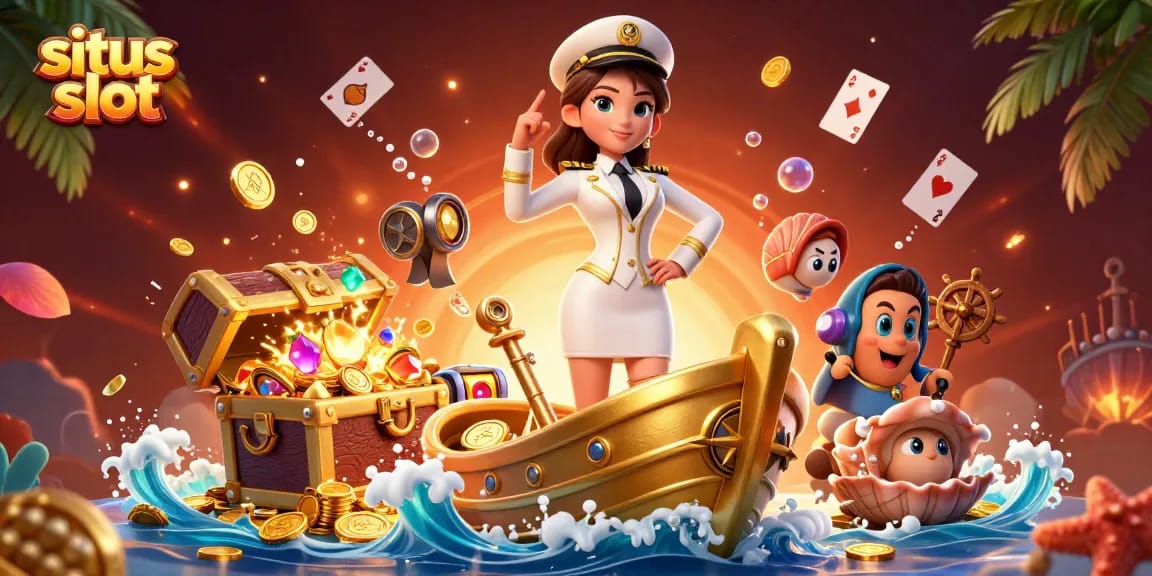 Engage with exciting situs slot features in a vibrant and dynamic casino-inspired scene.