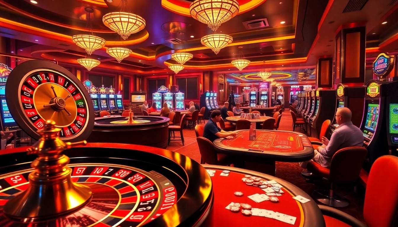 Experience the excitement of online gambling at 78win.dental with vibrant casino visuals featuring roulette, poker, and slot machines.