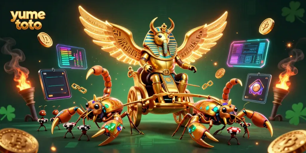 Experience the vivid energy of yume toto with dynamic gambling visuals, featuring a scarab beetle in a dramatic casino context.