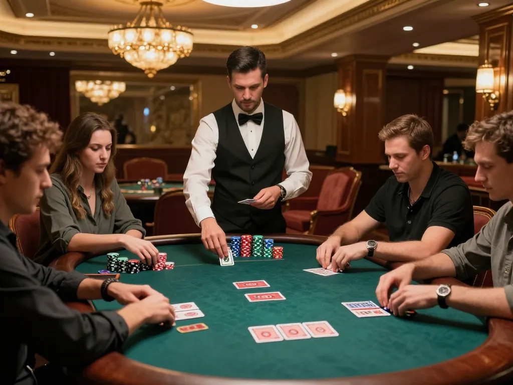 Players engaging in strategic poker gameplay at GG88 in a sophisticated casino setting.