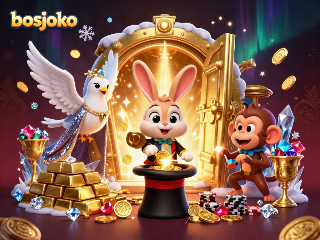 Experience thrilling wins at bosjoko with a magical gaming scene featuring golden coins and vibrant characters.