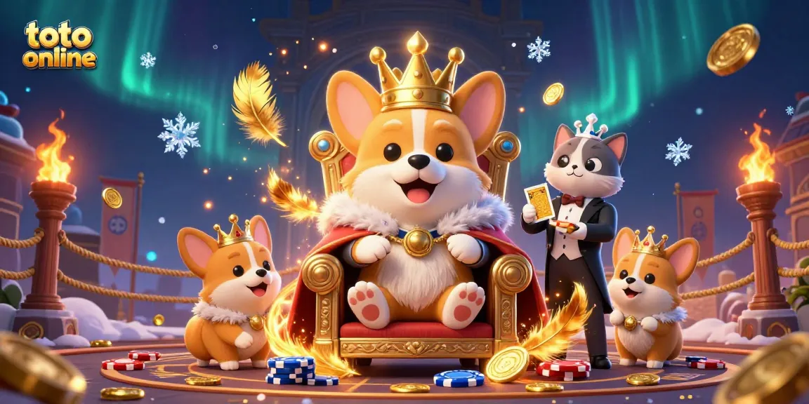 Gambarlah pengalaman bermain toto online dengan corgi kerajaan bermahkota emas dan butler kucing.