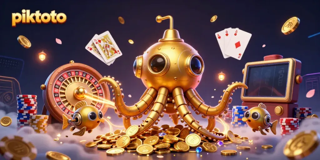 Engage in winning strategies at piktoto with a vibrant 3D scene of a kraken submarine exploring golden treasures.
