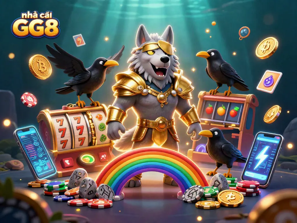 Engage with nhà cái GG88 at a vibrant casino scene rich in slots and crypto elements.