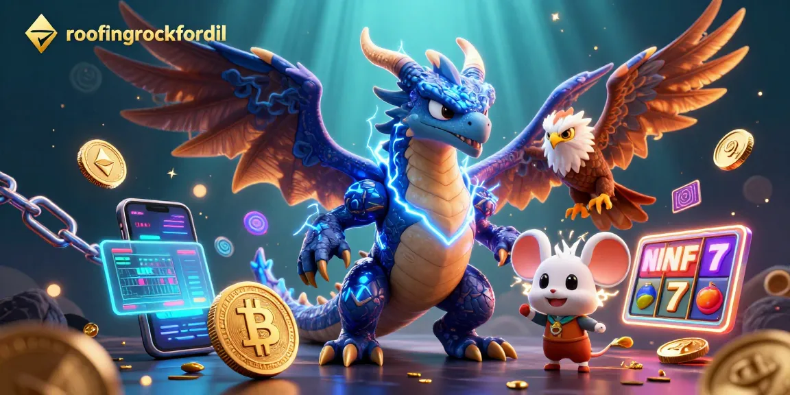 Experience thrilling gameplay with roofingrockfordil's vibrant 3D casino scene featuring dynamic characters and slot symbols.