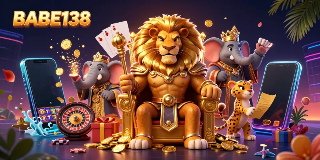 BABE138 mempersembahkan keseruan slot dengan elemen karakter hewan 3D dalam ilustrasi yang menarik.