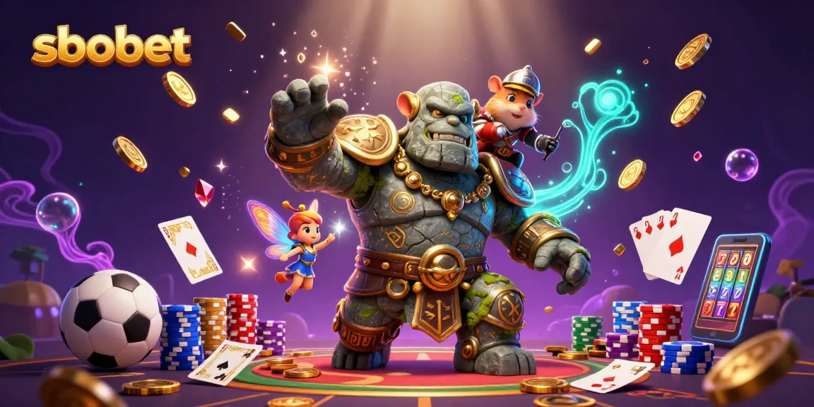 Engage in sbobet sports betting with vibrant characters and magical elements in a lively casino scene.