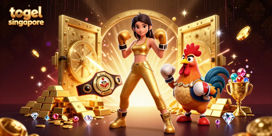 Engage in Togel Singapore action with a dynamic scene featuring vibrant characters and gold treasures.