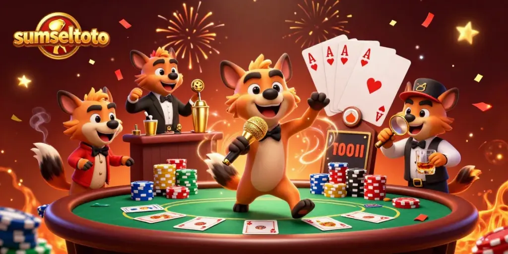 Hyenas comedy club at the sumseltoto casino featuring poker elements and festive atmosphere