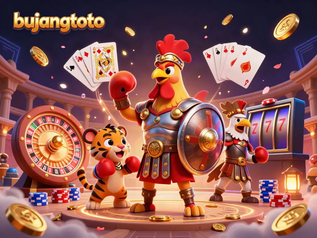 Experience the thrill of gambling with bujangtoto in a vibrant, action-packed casino scene.