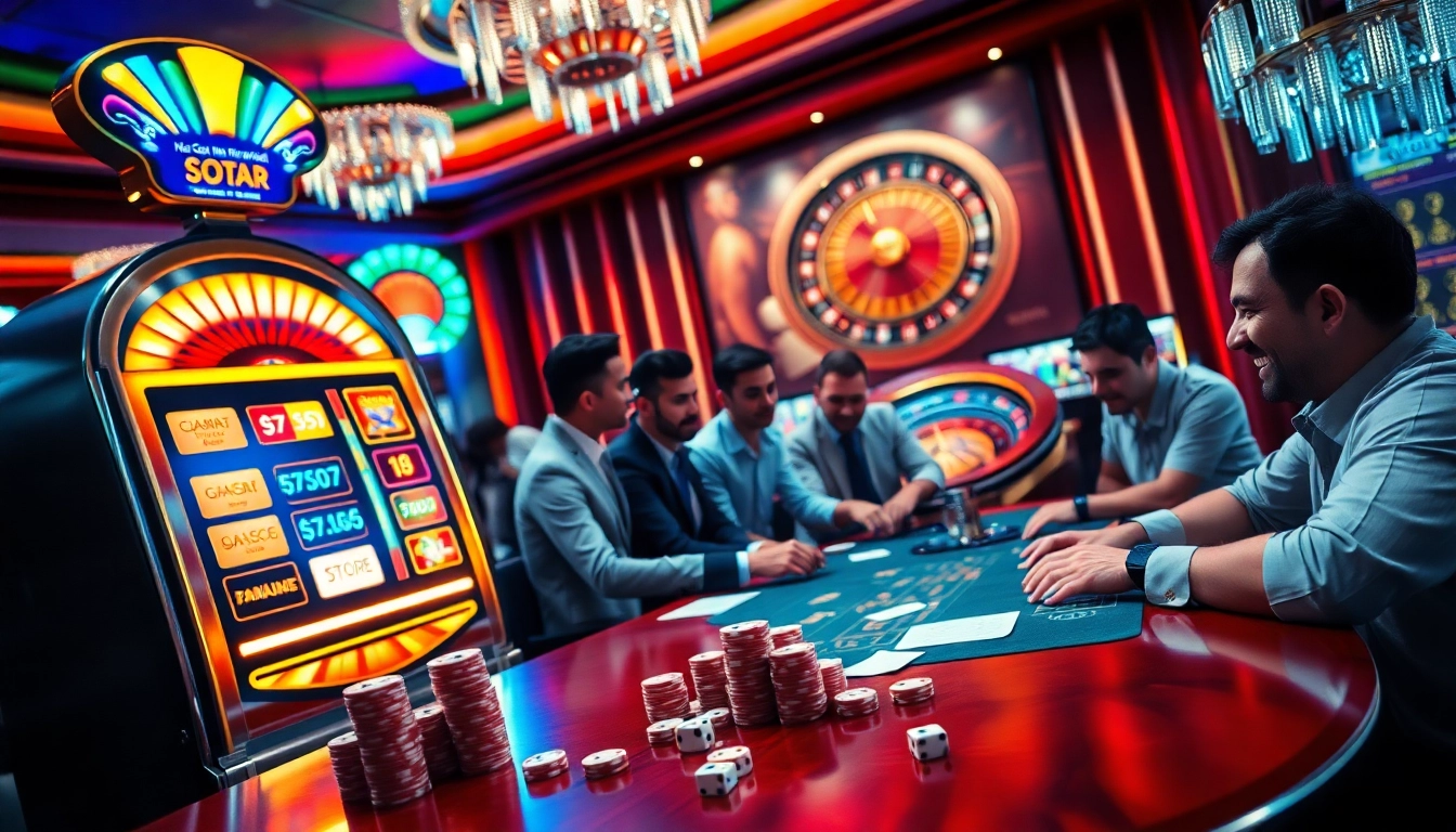 Excited players enjoying the thrill of Slot Gacor machines in a vibrant casino atmosphere.