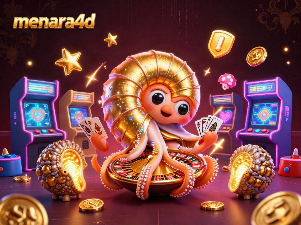 Menara4D menyajikan ilustrasi kasino 3D menakjubkan dengan nautilus dan mesin arcade.