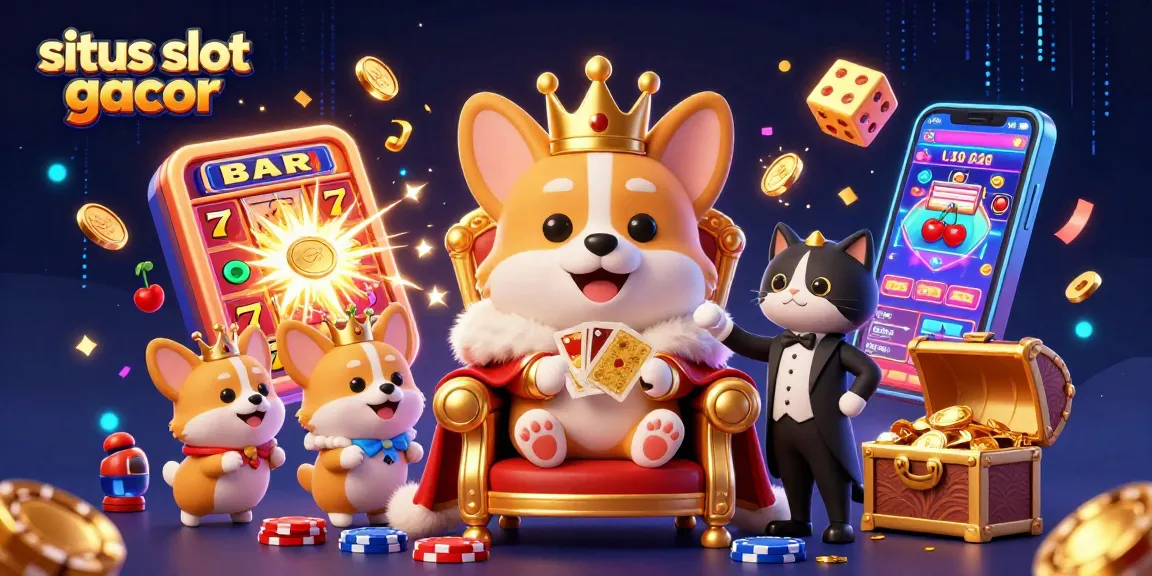 Experience the excitement of situs slot gacor with a royal corgi on a throne of poker chips.