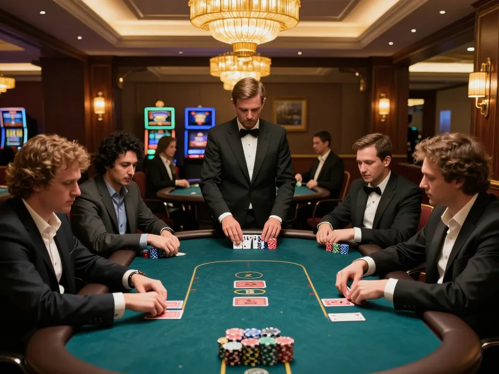 Players strategizing during an intense poker game at IDC88 JOKER casino.