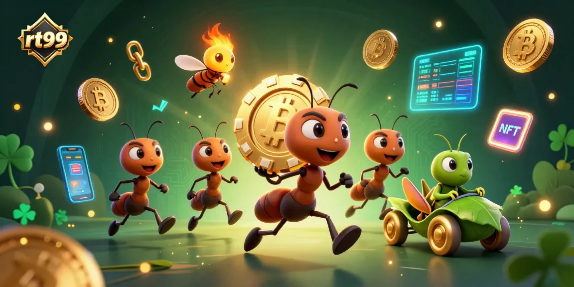 Engage in thrilling gameplay at rt99 with animated ant characters stealing a giant poker chip.