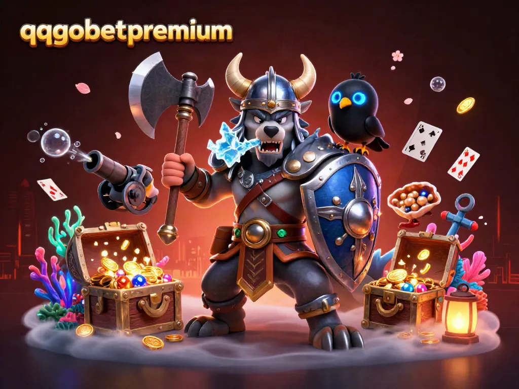 Experience the thrill of qqgobetpremium with a Viking wolf warrior and a fierce dragon in an exciting 3D casino scene.