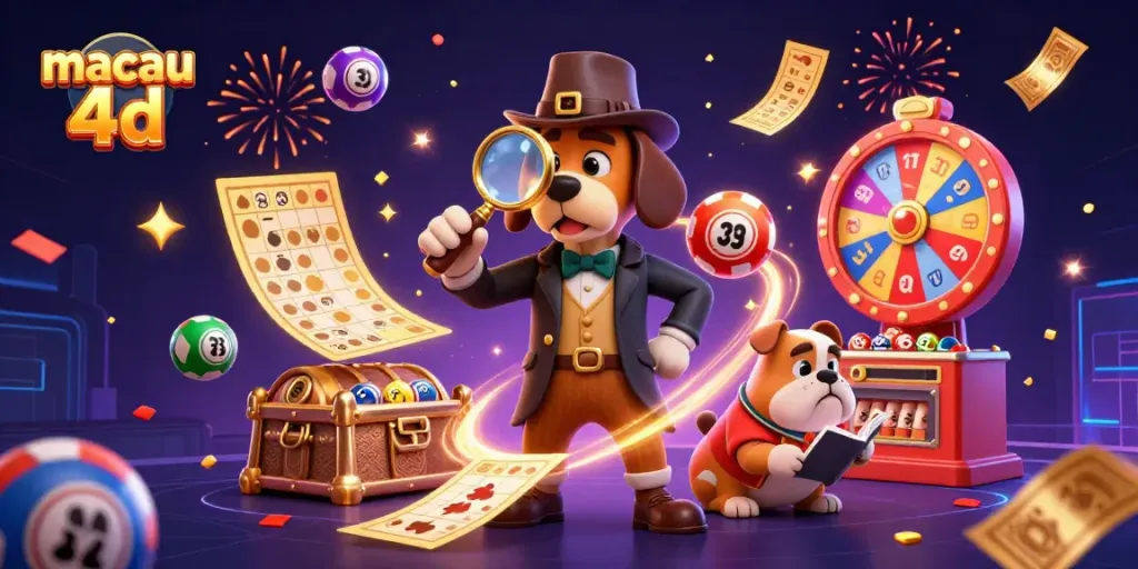 Explore thrilling macau 4d draws with colorful lottery elements and festive decorations in a dynamic scene.