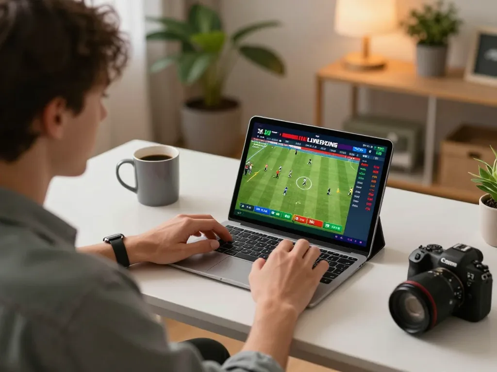 WWBOLA user actively placing sports bets on a tablet in a cozy home workspace setting