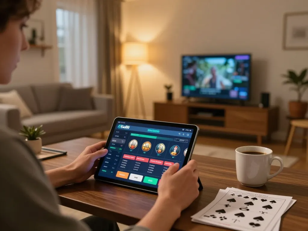 Engaged user placing bets on Fun88 app from their stylish home gaming setup
