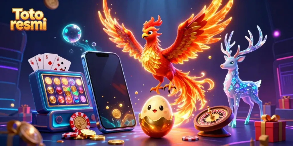 Experience the thrill of Toto resmi with captivating scenes of phoenixes and vibrant slot games.