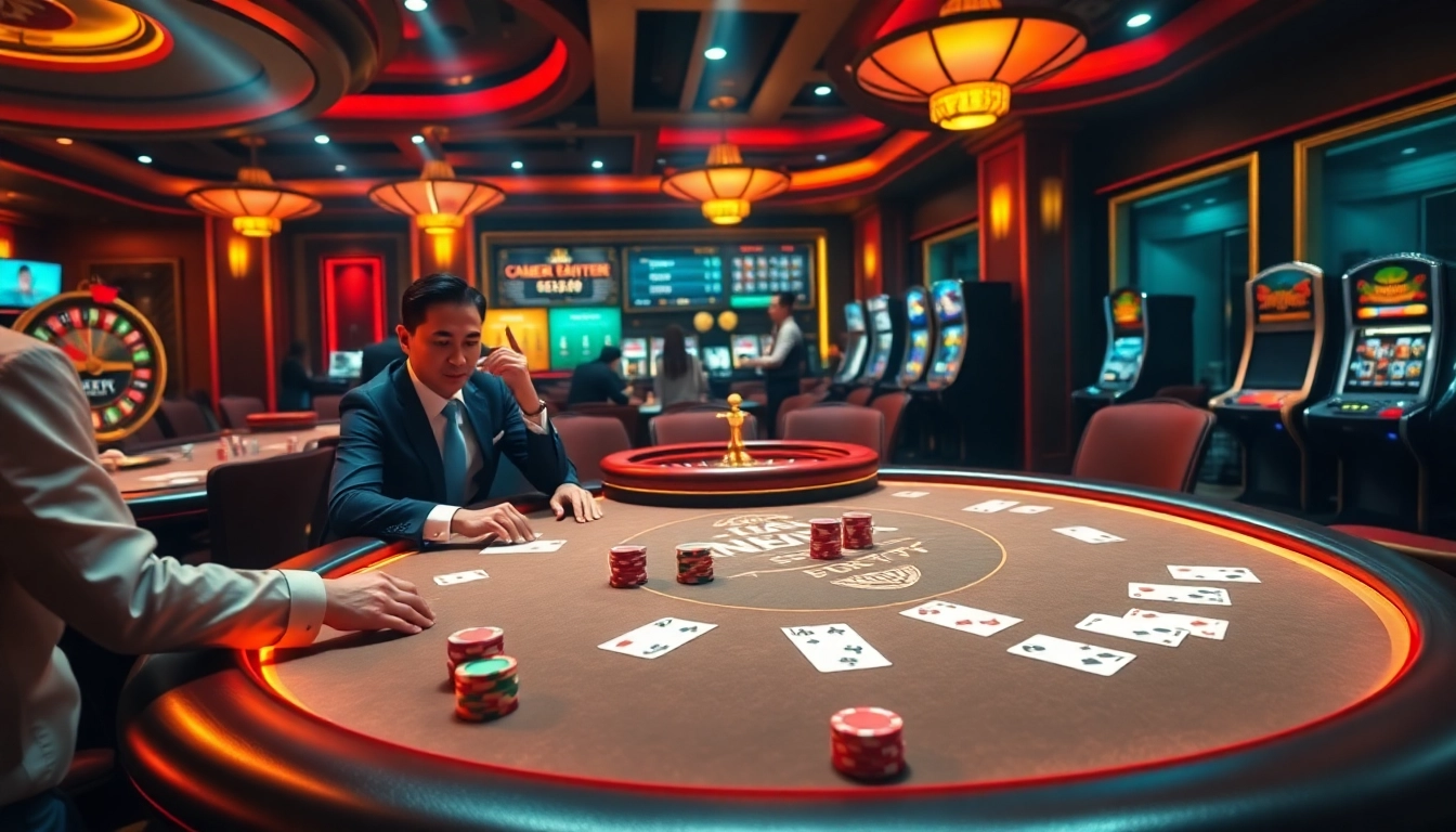 Experience the thrill of gambling with NA777 at a luxurious casino table featuring professional dealers.