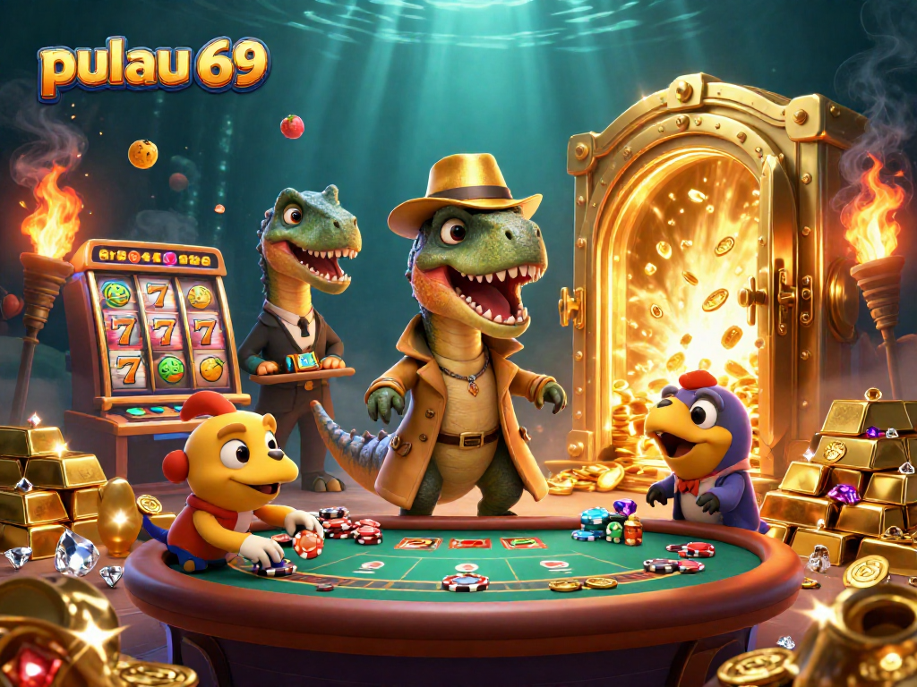 Experience pulau 69's thrilling blackjack scene with a 3D velociraptor counter and dazzling treasures.