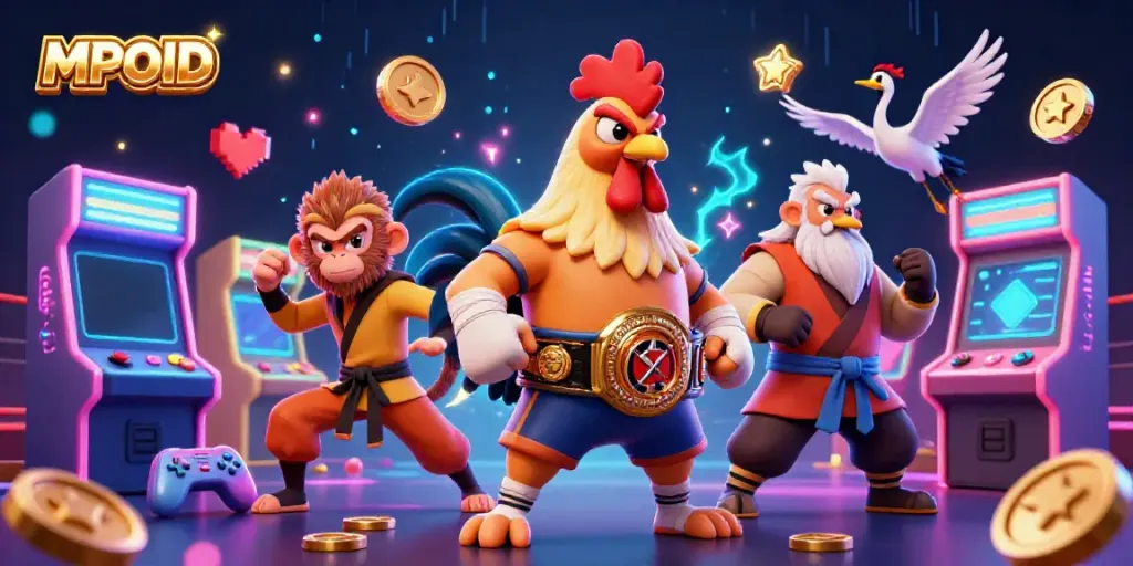 MPOID engages players with a vibrant 3D casino scene showcasing unique characters and gaming elements.