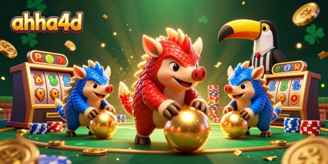 Experience thrilling gameplay at ahha4d with rival pangolins enjoying a vibrant slot machine showdown.