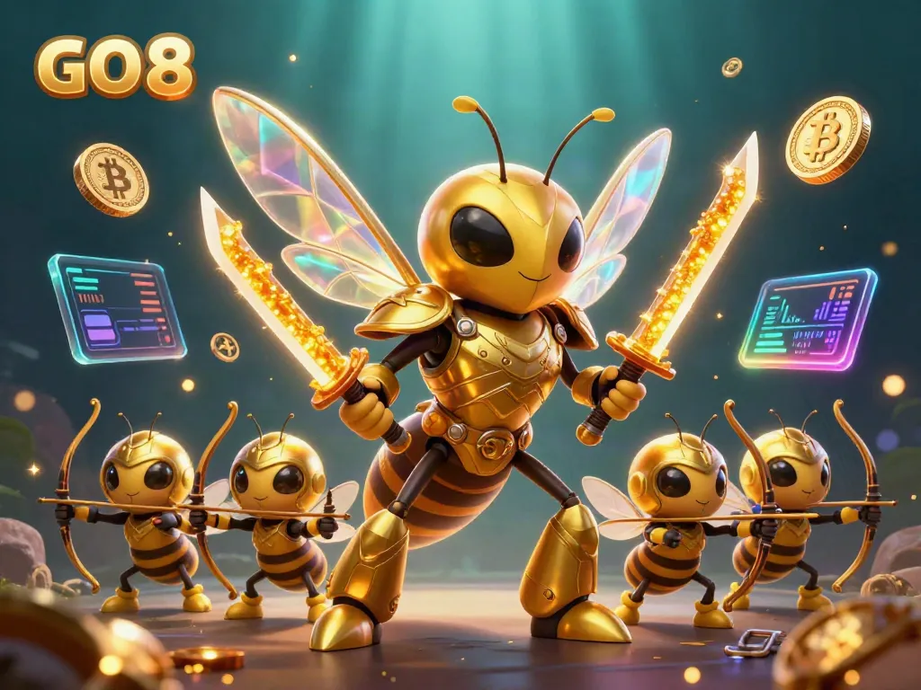 Engage with GO 8's vibrant casino universe featuring golden hornet samurai and dynamic cryptocurrency elements.
