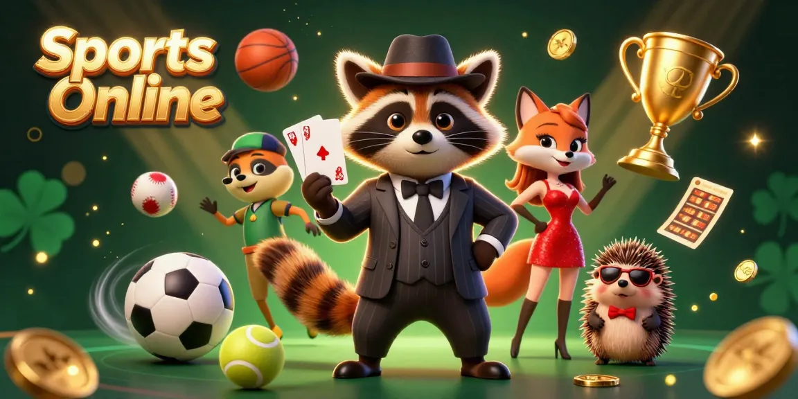 Bet on Sports Online with a suave raccoon and glamorous fox in a dynamic betting scene.
