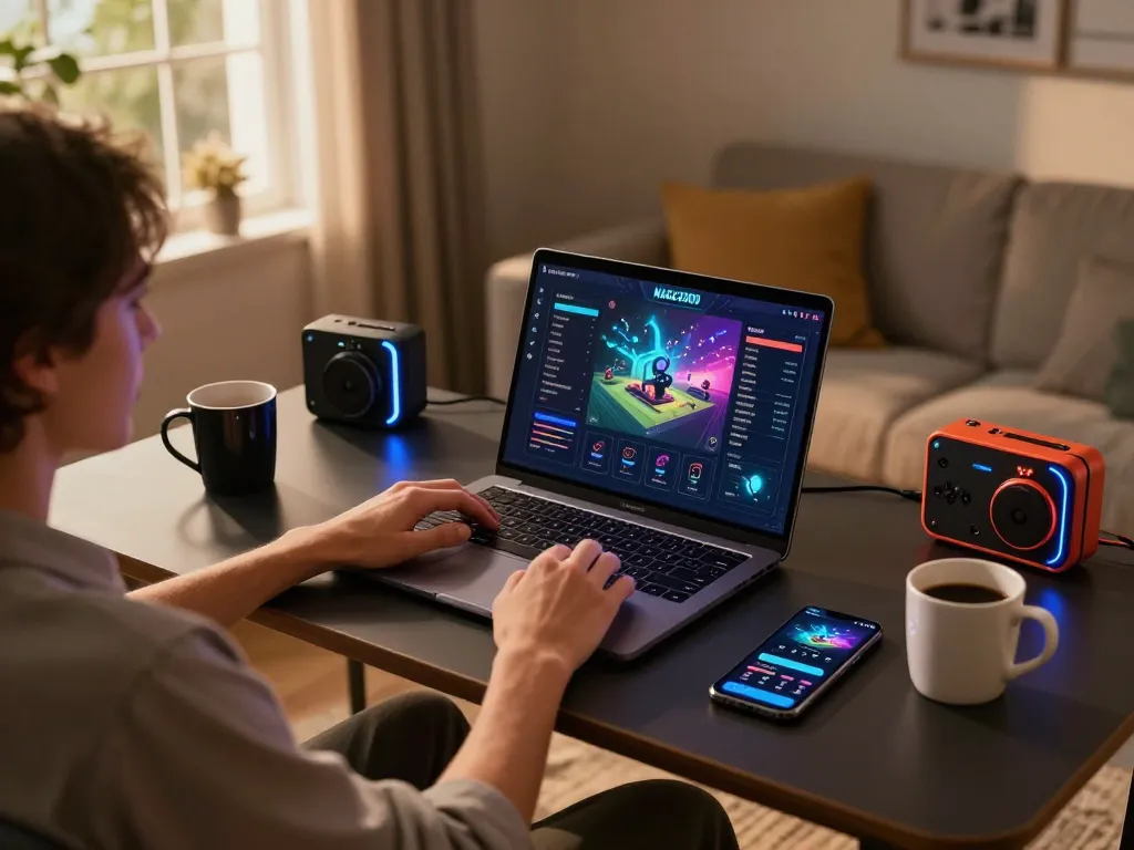 NAGA2000 gaming setup showing player engaged in online slots at home