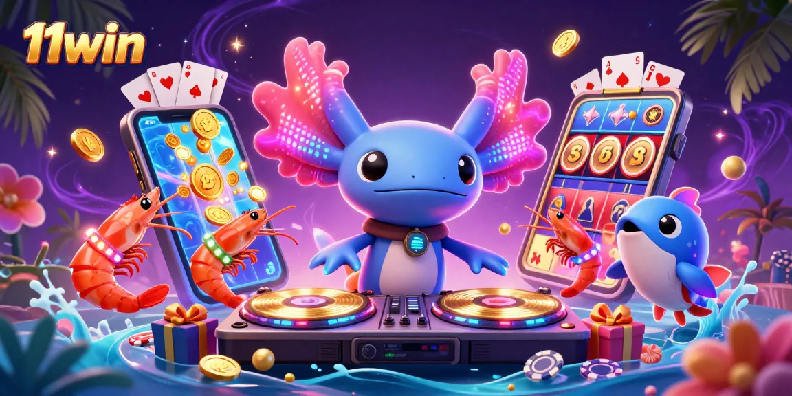 Engage with exciting slots at 11win, featuring vibrant 3D casino characters in a lively underwater scene.