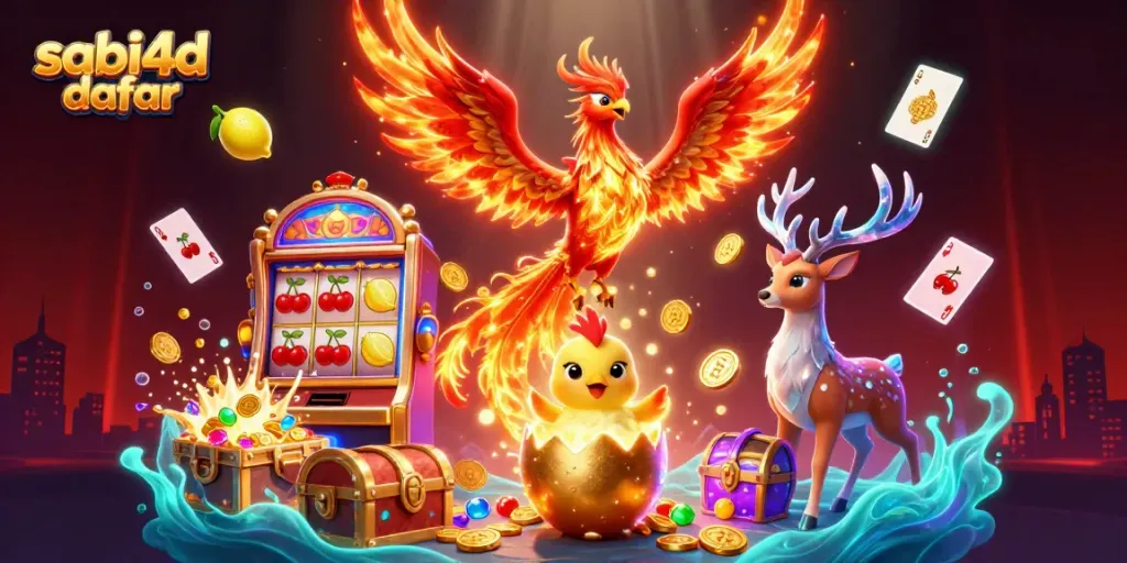 Engage with the vibrant world of online slots at sabi4d daftar, highlighted by a dynamic phoenix theme.