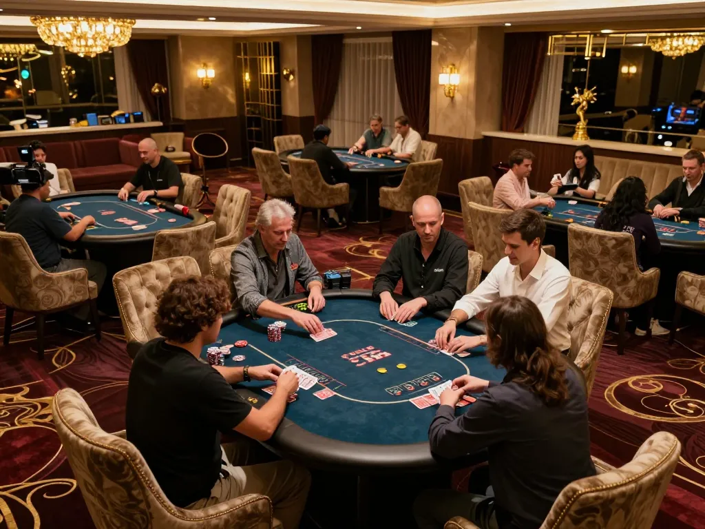 F168 VIP players enjoying an upscale poker game in an elegant casino setting