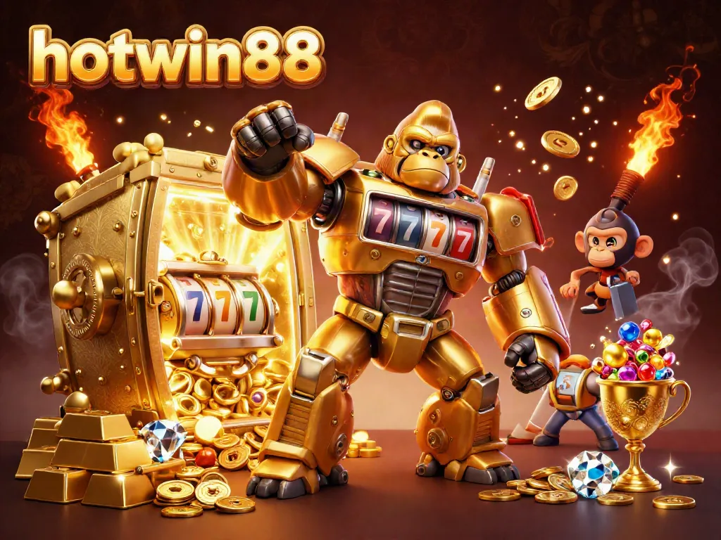 Experience vibrant gameplay with hotwin88's golden gorilla mech amidst dazzling casino elements.