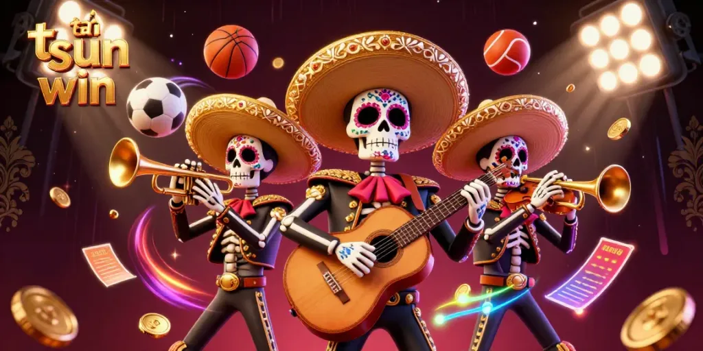 Engage with the dynamic scene as players learn to tải sun win while enjoying a vibrant mariachi band and sports elements.