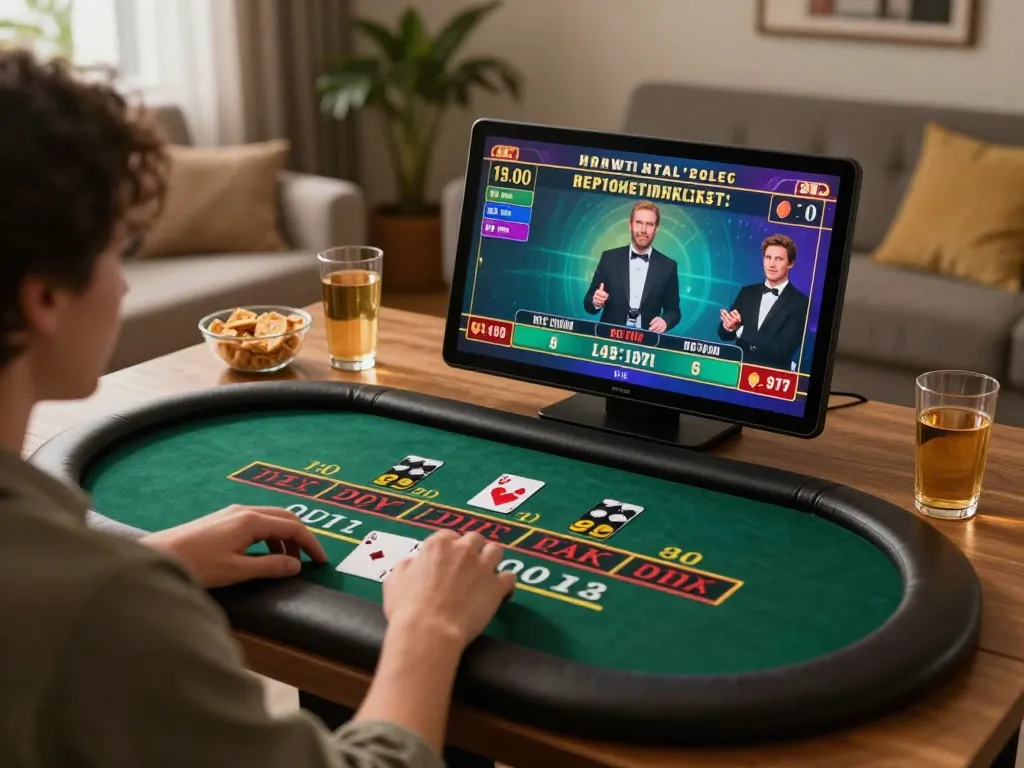 Curryexpress player engaging in live baccarat with professional dealers in a cozy home setup.