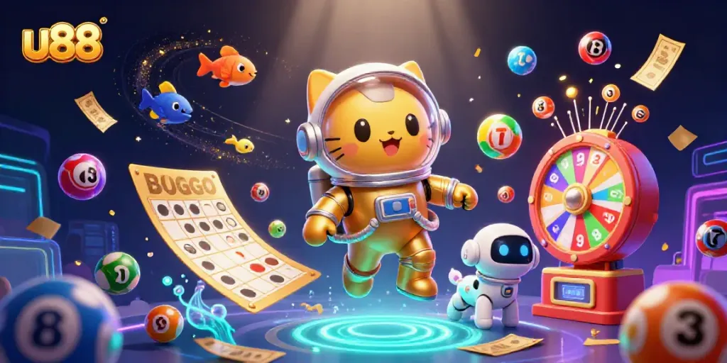 Experience exciting gaming action at u88 with this vibrant illustration packed with dynamic elements.