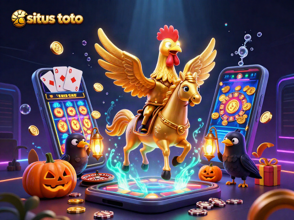 Situs toto menawarkan permainan perjudian yang seru dengan elemen slot dan kasino dalam ilustrasi 3D yang menawan.