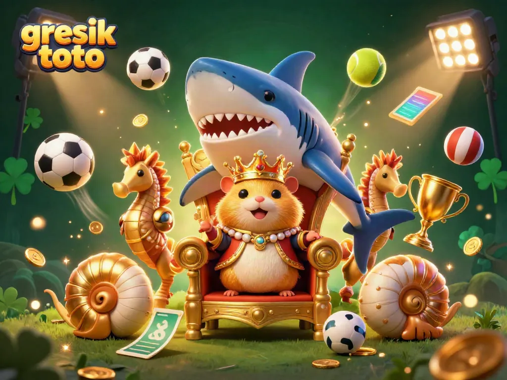 Experience the excitement of gresik toto with a vibrant scene featuring a golden hamster king and lively game elements.