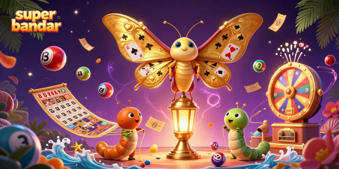 Memenangkan momen seru dengan super bandar, bola lotere berwarna dan kartu bingo yang berkilau.